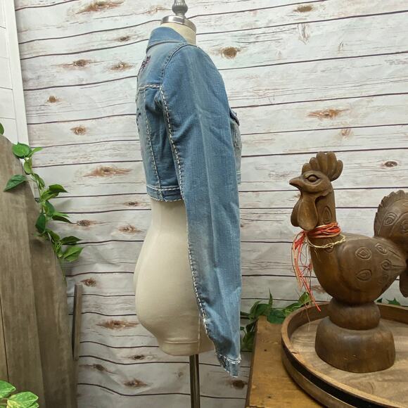 RTB Real Tough B itch Denim Jacket SMALL Biker Babe Blue Jean Embroidered Bling - Picture 5 of 11
